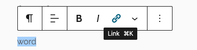 screenshot of wordpress editing toolbar with link icon highlighted